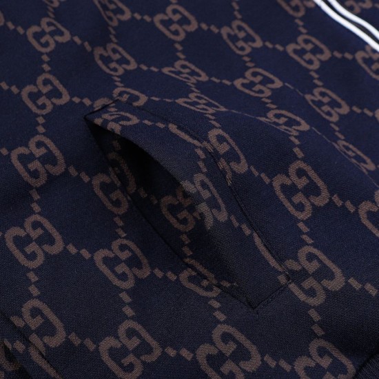 GUCCI グッチ 早春コレクション GG総柄 ニットジャージ トラックパンツ ジョガーパンツ ダークネイビー×グレー 男女兼用