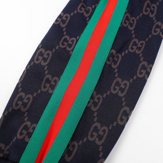 GUCCI グッチ 早春コレクション GG総柄 ニットジャージ トラックパンツ ジョガーパンツ ダークネイビー×グレー 男女兼用