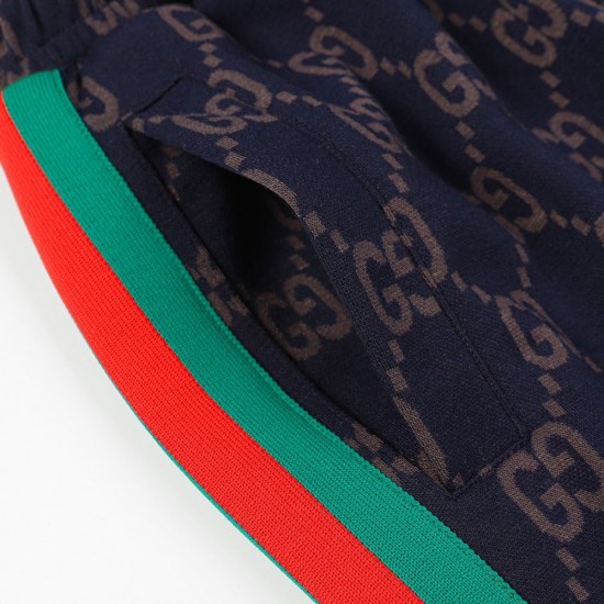 GUCCI グッチ 早春コレクション GG総柄 ニットジャージ トラックパンツ ジョガーパンツ ダークネイビー×グレー 男女兼用