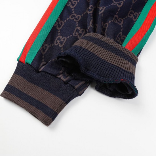 GUCCI グッチ 早春コレクション GG総柄 ニットジャージ トラックパンツ ジョガーパンツ ダークネイビー×グレー 男女兼用