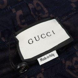 GUCCI グッチ 早春コレクション GG総柄 ニットジャージ トラックパンツ ジョガーパンツ ダークネイビー×グレー 男女兼用