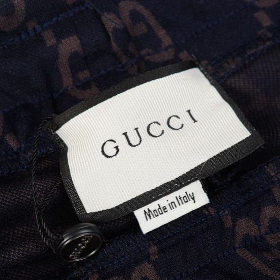 GUCCI グッチ 早春コレクション GG総柄 ニットジャージ トラックパンツ ジョガーパンツ ダークネイビー×グレー 男女兼用