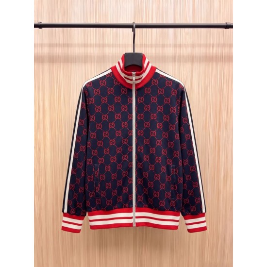 GUCCI グッチ ダブルG 総柄 スタンドカラー トラックジャケット ジャージ ブルゾン ブラック×レッド 男女兼用