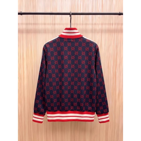 GUCCI グッチ ダブルG 総柄 スタンドカラー トラックジャケット ジャージ ブルゾン ブラック×レッド 男女兼用