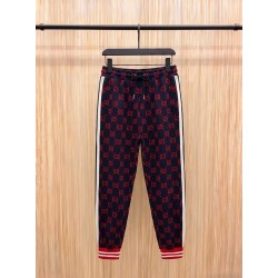 GUCCI グッチ ダブルG 総柄 サイドリボン ジョガーパンツ トラックパンツ ブラック×レッド 男女兼用