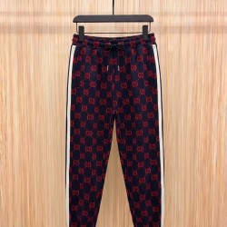 GUCCI グッチ ダブルG 総柄 サイドリボン ジョガーパンツ トラックパンツ ブラック×レッド 男女兼用