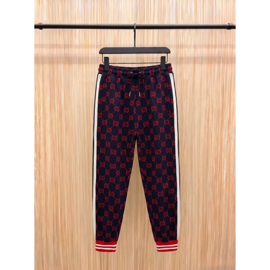 GUCCI グッチ ダブルG 総柄 サイドリボン ジョガーパンツ トラックパンツ ブラック×レッド 男女兼用