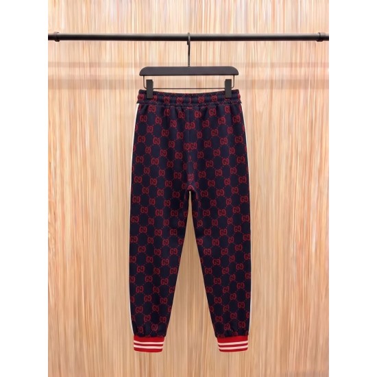 GUCCI グッチ ダブルG 総柄 サイドリボン ジョガーパンツ トラックパンツ ブラック×レッド 男女兼用