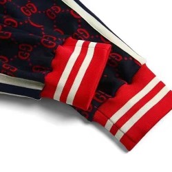 GUCCI グッチ ダブルG 総柄 サイドリボン ジョガーパンツ トラックパンツ ブラック×レッド 男女兼用