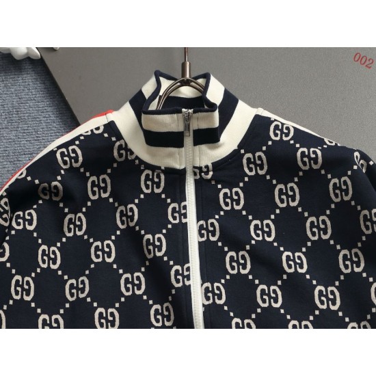 GUCCI グッチ 1980年代レトロ ダブルG 総柄 モノグラム フルジップ スタンドカラー スウェットジャケット ブラック 男女兼用