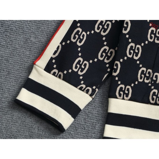 GUCCI グッチ 1980年代レトロ ダブルG 総柄 モノグラム フルジップ スタンドカラー スウェットジャケット ブラック 男女兼用