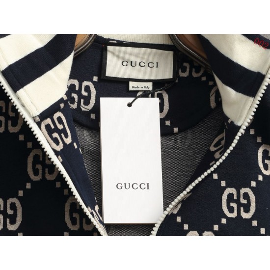GUCCI グッチ 1980年代レトロ ダブルG 総柄 モノグラム フルジップ スタンドカラー スウェットジャケット ブラック 男女兼用