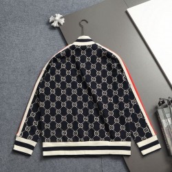 GUCCI グッチ 1980年代レトロ ダブルG 総柄 モノグラム フルジップ スタンドカラー スウェットジャケット ブラック 男女兼用