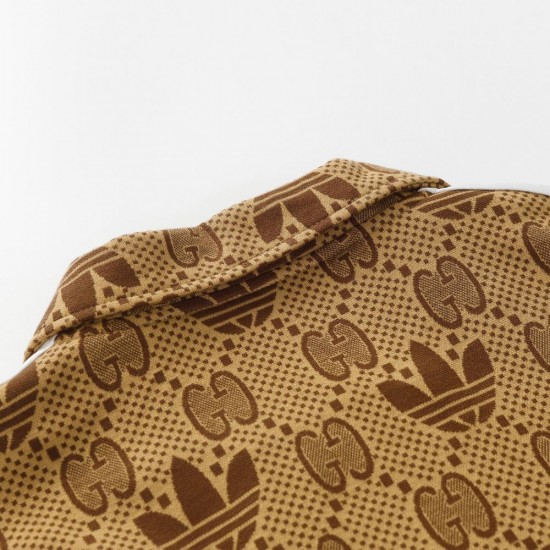 GUCCI × adidas グッチ アディダス コラボ ダブルG トレフォイル 三つ葉ロゴ 総柄 トラックジャケット ブルゾン キャメル 男女兼用