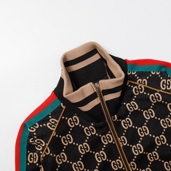 GUCCI グッチ ダブルG 総柄 赤緑ウェビングライン スタンドカラー トラックジャケット ジャージ ブルゾン ブラック×マルチカラー 男女兼用