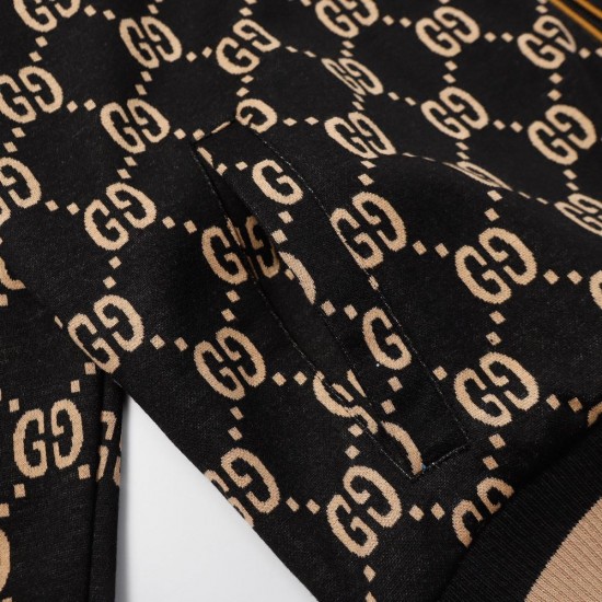 GUCCI グッチ ダブルG 総柄 赤緑ウェビングライン スタンドカラー トラックジャケット ジャージ ブルゾン ブラック×マルチカラー 男女兼用