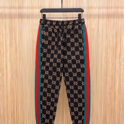 GUCCI グッチ ダブルG 総柄 赤緑ウェビングライン ジョガーパンツ トラックパンツ ブラック×マルチカラー 男女兼用