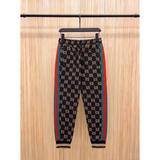 GUCCI グッチ ダブルG 総柄 赤緑ウェビングライン ジョガーパンツ トラックパンツ ブラック×マルチカラー 男女兼用