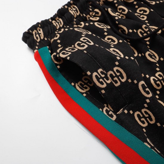 GUCCI グッチ ダブルG 総柄 赤緑ウェビングライン ジョガーパンツ トラックパンツ ブラック×マルチカラー 男女兼用
