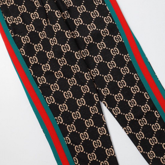 GUCCI グッチ ダブルG 総柄 赤緑ウェビングライン ジョガーパンツ トラックパンツ ブラック×マルチカラー 男女兼用