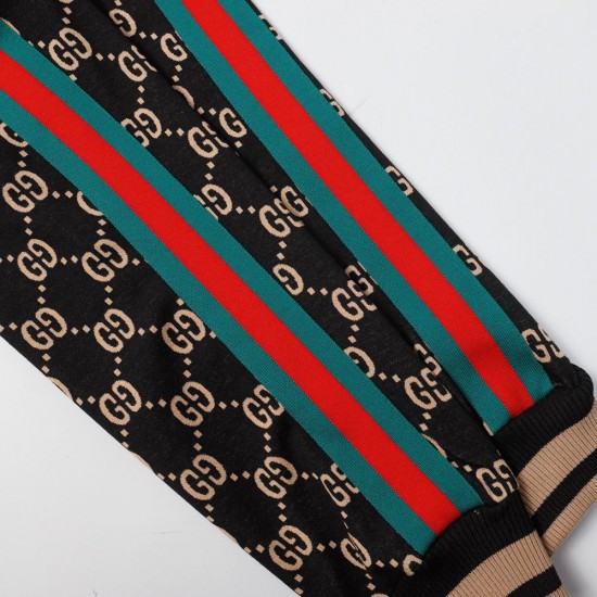 GUCCI グッチ ダブルG 総柄 赤緑ウェビングライン ジョガーパンツ トラックパンツ ブラック×マルチカラー 男女兼用