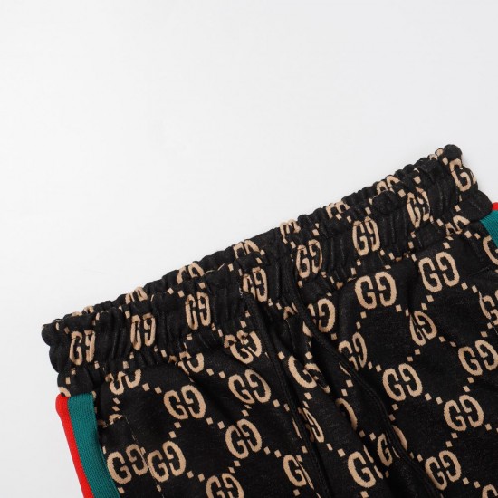 GUCCI グッチ ダブルG 総柄 赤緑ウェビングライン ジョガーパンツ トラックパンツ ブラック×マルチカラー 男女兼用