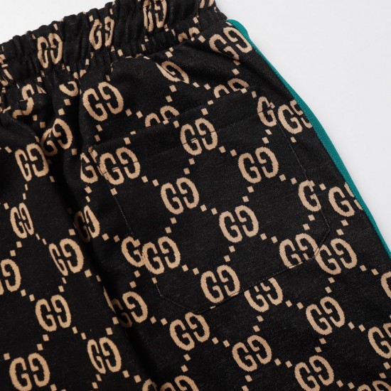 GUCCI グッチ ダブルG 総柄 赤緑ウェビングライン ジョガーパンツ トラックパンツ ブラック×マルチカラー 男女兼用