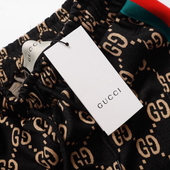 GUCCI グッチ ダブルG 総柄 赤緑ウェビングライン ジョガーパンツ トラックパンツ ブラック×マルチカラー 男女兼用
