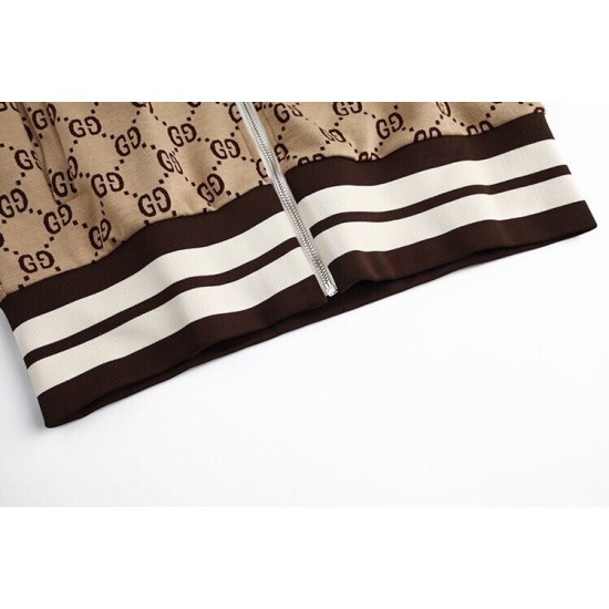 GUCCI グッチ 最新秋冬モデル ダブルG総柄 レッド＆ブルー ウェビングライン スタンドカラー トラックジャケット ジャージ ブルゾン キャメル 男女兼用