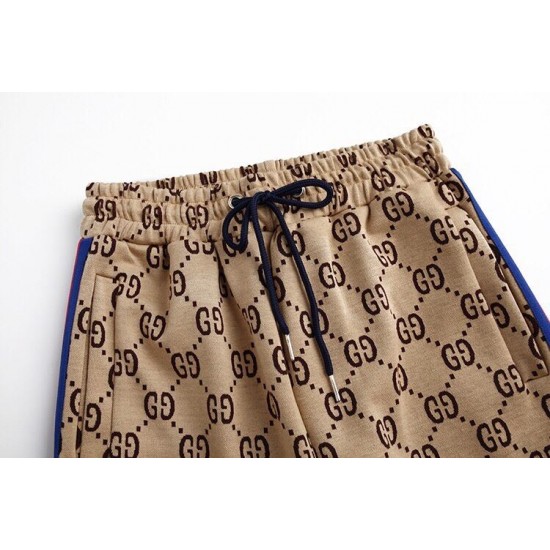 GUCCI グッチ 最新秋冬モデル ダブルG総柄 レッド＆ブルー ウェビングライン ジョガーパンツ トラックパンツ キャメル 男女兼用
