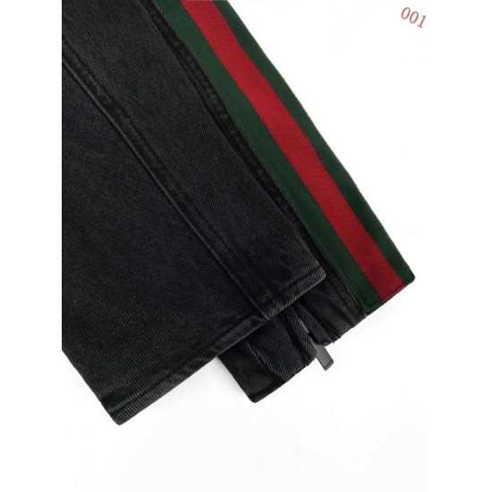 GUCCI グッチ ウォッシュド デニムジャケット ジップアップ ブルゾン スタンドカラー 赤緑ウェビングライン ブラック メンズ