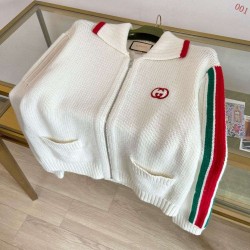 グッチ ウェビングテープ GG刺繍 ウールニット ジップカーディガン ジャケット アイボリー メンズ レディース