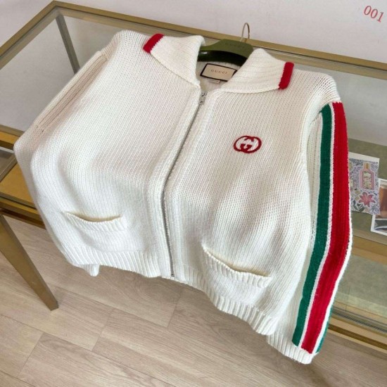 グッチ ウェビングテープ GG刺繍 ウールニット ジップカーディガン ジャケット アイボリー メンズ レディース