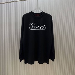 グッチ ロゴプリント クルーネック 長袖スウェットシャツ Tシャツ オフホワイト ブラック メンズ レディース