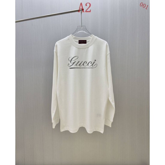 グッチ ロゴプリント クルーネック 長袖スウェットシャツ Tシャツ オフホワイト ブラック メンズ レディース