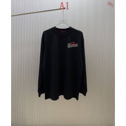 グッチ ロゴ刺繍 クルーネック 長袖スウェットシャツ Tシャツ オフホワイト ブラック メンズ レディース