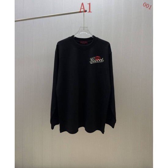 グッチ ロゴ刺繍 クルーネック 長袖スウェットシャツ Tシャツ オフホワイト ブラック メンズ レディース