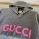 GUCCI グッチ フロントロゴ 刺繍 ニットフーディー パーカー グレー × ピンク ウールブレンド 男女兼用 肖戦同款