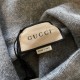 GUCCI グッチ フロントロゴ 刺繍 ニットフーディー パーカー グレー × ピンク ウールブレンド 男女兼用 肖戦同款