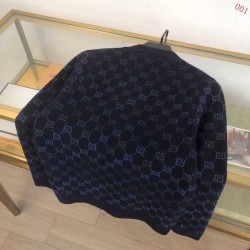 GUCCI グッチ ダブルフェイス ウール モノグラム GG総柄 Vネック カーディガン ニットセーター ダークネイビー 男女兼用