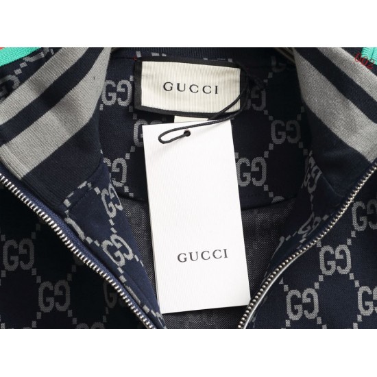 GUCCI グッチ 80s レトロ ダブルG総柄 シェリーライン スタンドカラー トラックジャケット ジップアップ ブルゾン ブラック 男女兼用