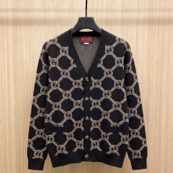 GUCCI グッチ モヘア ウール混紡 モノグラム GG総柄 Vネック カーディガン ニットセーター ブラック×ベージュ 男女兼用
