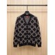 GUCCI グッチ モヘア ウール混紡 モノグラム GG総柄 Vネック カーディガン ニットセーター ブラック×ベージュ 男女兼用