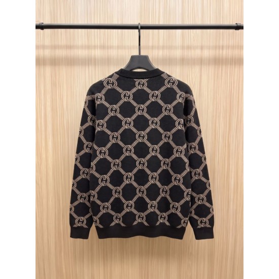 GUCCI グッチ モヘア ウール混紡 モノグラム GG総柄 Vネック カーディガン ニットセーター ブラック×ベージュ 男女兼用