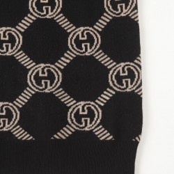 GUCCI グッチ モヘア ウール混紡 モノグラム GG総柄 Vネック カーディガン ニットセーター ブラック×ベージュ 男女兼用