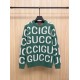 GUCCI グッチ ビッグロゴ ジャカード総柄 クルーネック ニットセーター プルオーバー グリーン×ホワイト 男女兼用