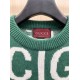 GUCCI グッチ ビッグロゴ ジャカード総柄 クルーネック ニットセーター プルオーバー グリーン×ホワイト 男女兼用