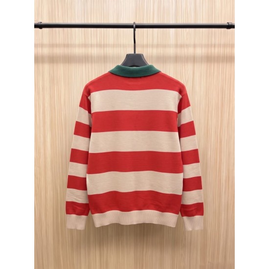 GUCCI グッチ ボーダー ストライプ ポロネック ニットセーター ラガーシャツ レッド×ベージュ 男女兼用