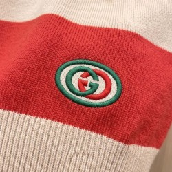 GUCCI グッチ ボーダー ストライプ ポロネック ニットセーター ラガーシャツ レッド×ベージュ 男女兼用