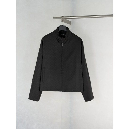 GUCCI グッチ SS26 GG総柄 暗紋ジャカード スタンドカラー ジップアップジャケット ブルゾン ブラック 男女兼用